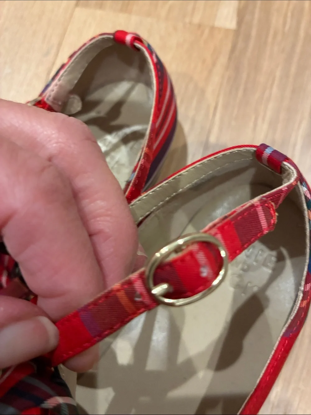 Janie and Jack girls Red Plaid Bow Strap Flats Christmas, holiday